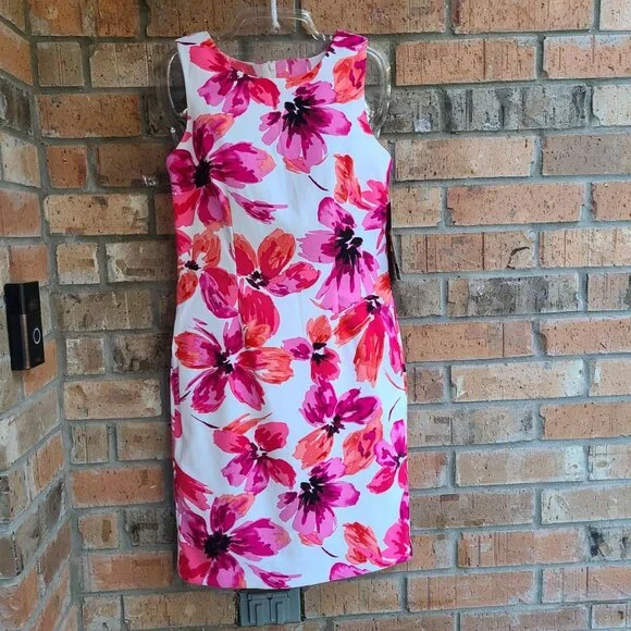 Mario Serrani Italy Women's Stretch Shift Dress Sleeveless Fuchsia Floral 4 - Picture 13 of 13
